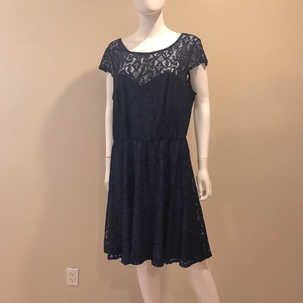 Maurices Navy Blue Lace Dress NEW Size XL 16 18 Fit Flare Party Wedding Formal - Picture 12 of 15